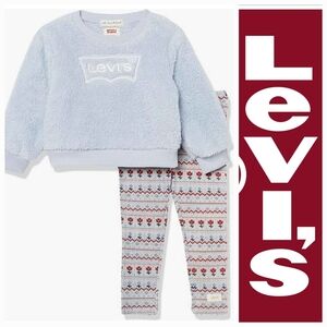 NWT Levi's Baby Blue Fleece Patterned Leggings Set ~24M